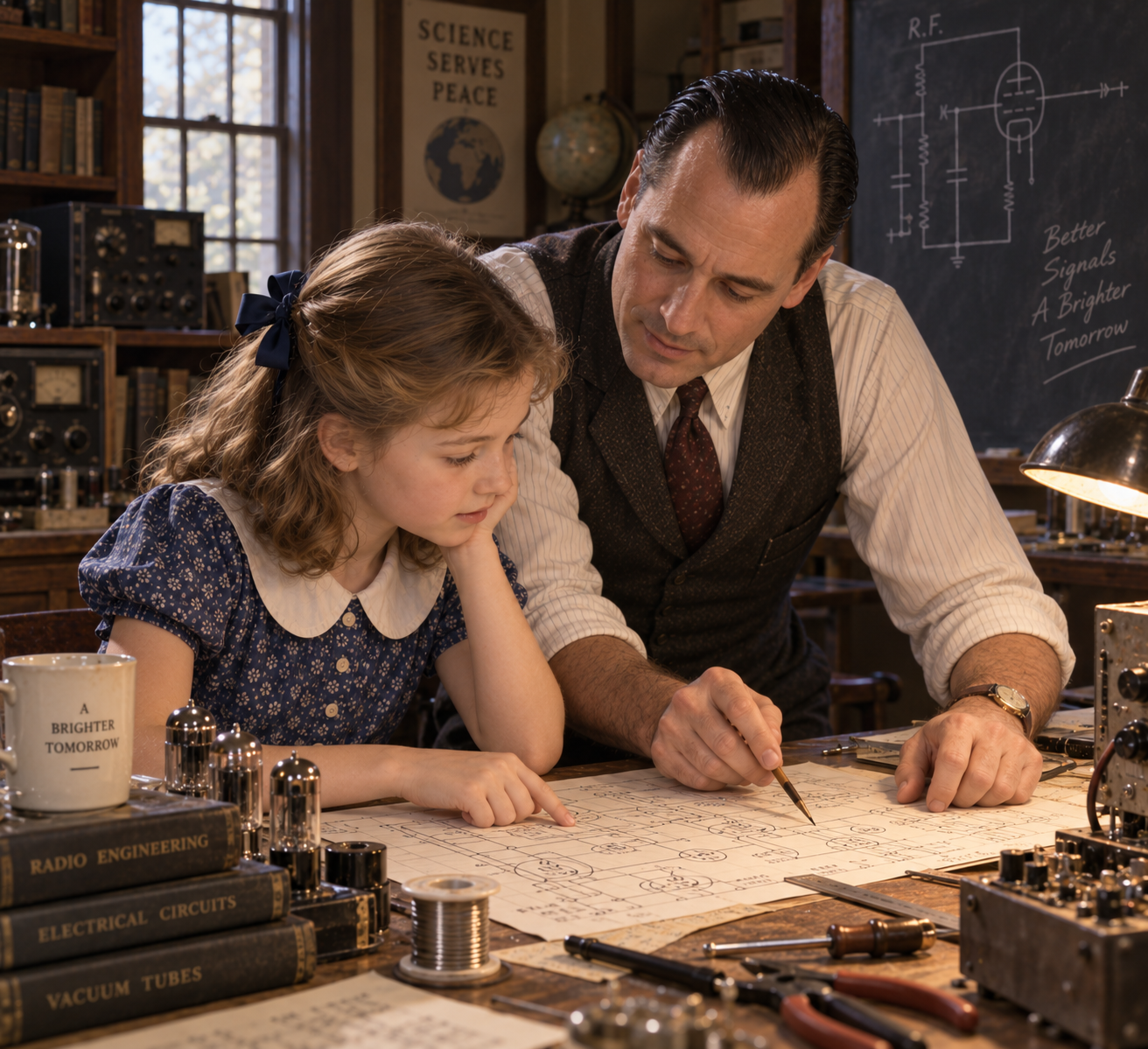 Walter and Beverly discuss a circuit they are working on together